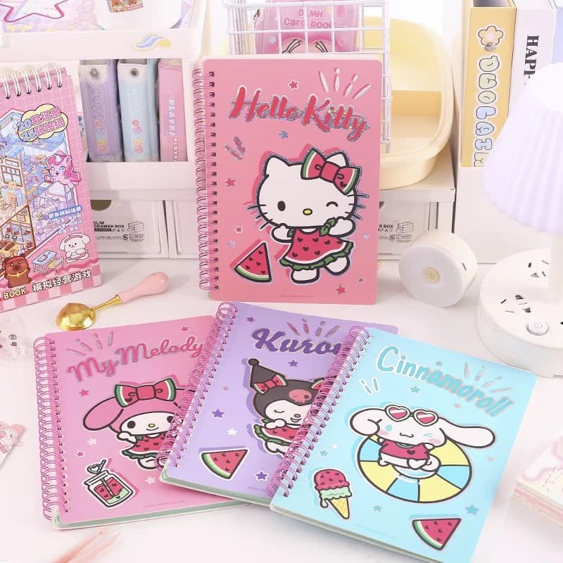4 pz/lotto Sanrio Kuromi Melody Kitty Cinnamoroll Bobina Memo Pad Carino Note Book Diario Planner Regalo di Cancelleria Materiale Scolastico