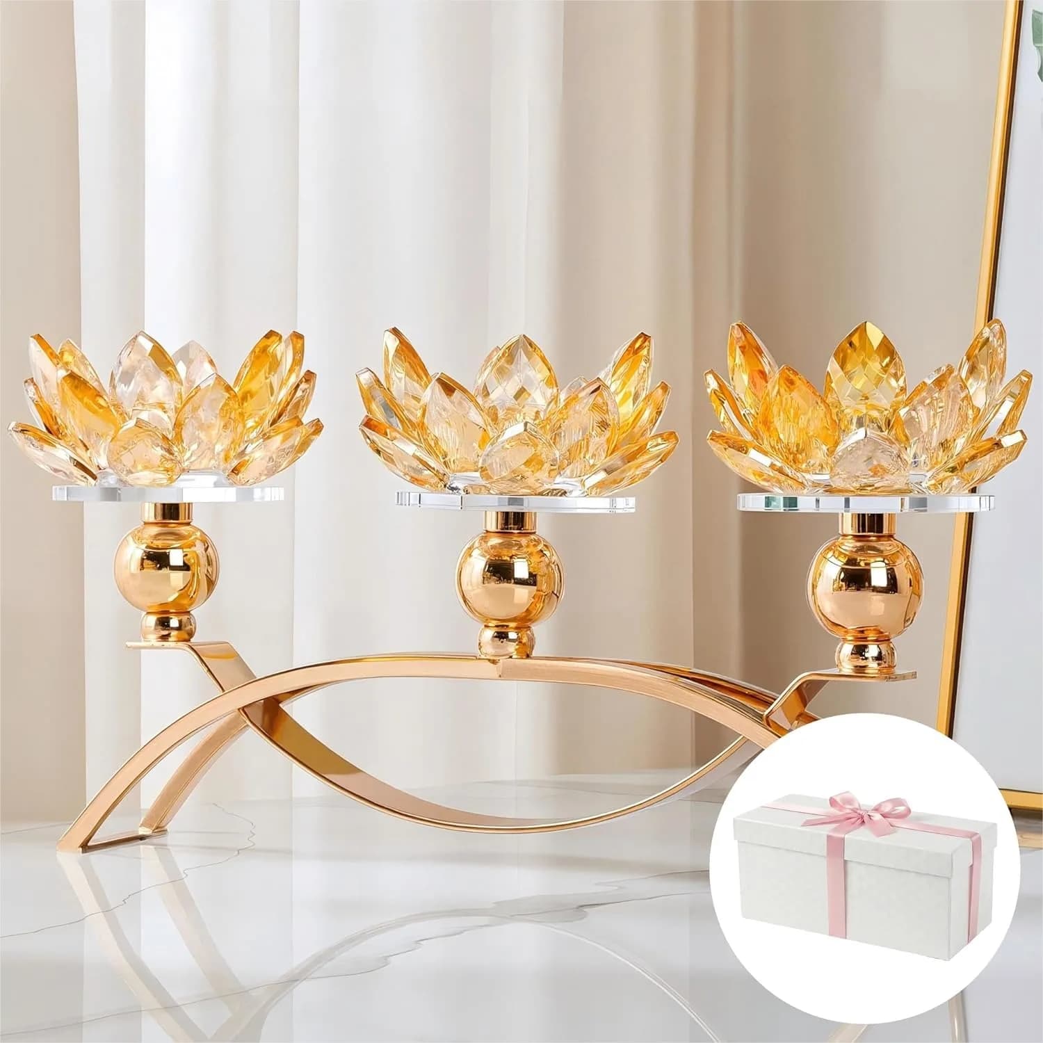 Portacandele in Cristallo, Candelabri a Forma di Loto, Candelieri Dorati ad Arco, Centrotavola per Matrimoni, Sala da Pranzo, Cucina, Soggiorno