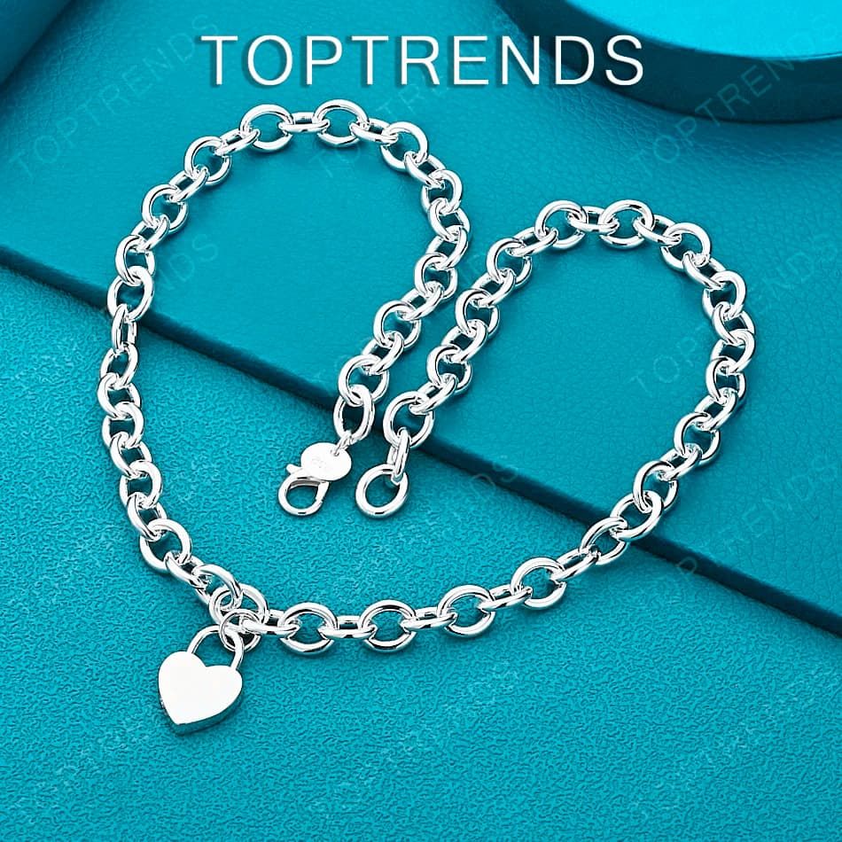 Korean 925 Sterling Silver Heart Lock Pendant Necklace Fashion Charm Jewelry Women Popular Accessories Birthday Christmas Party