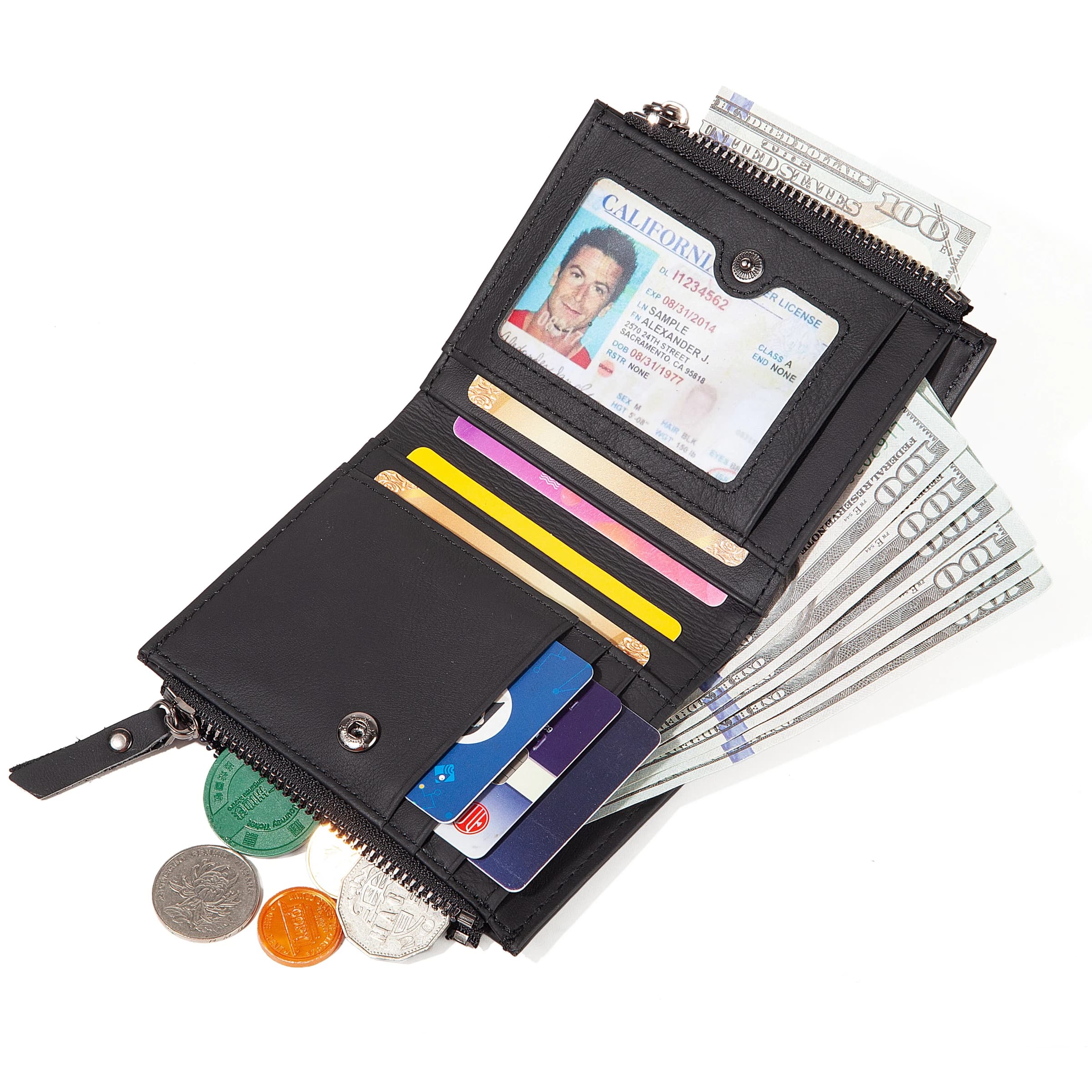 men's leather wallet credit card holder zipper coin purse men's RFID anti-theft genuine leather wallet