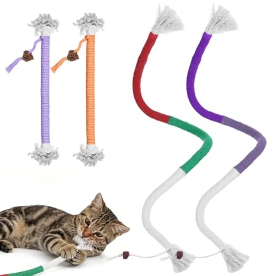 4 Pezzi Giocattoli da Masticare per Gatti, Interattivi, per la Pulizia dei Denti dei Gattini, Giocattoli per la Pulizia dei Denti dei Gatti, da Masticare con Filo, Sicuri in Corda di Cotone, per Gattini