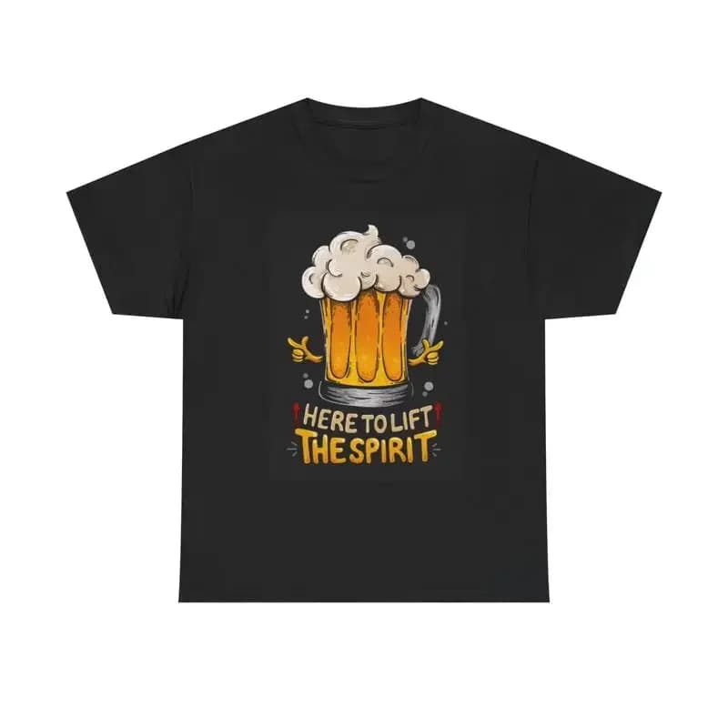 Maglietta Here To Lift The Spirit, divertente tazza da birra in cotone pesante