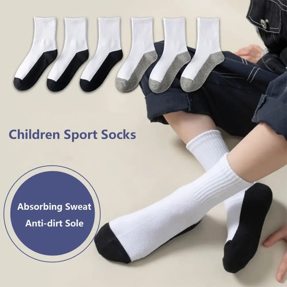 Calzini da studente bianchi morbidi in cotone suola nera grigia calzini sportivi assorbenti traspiranti Anti Anti-sporco calze da bambino per ragazze