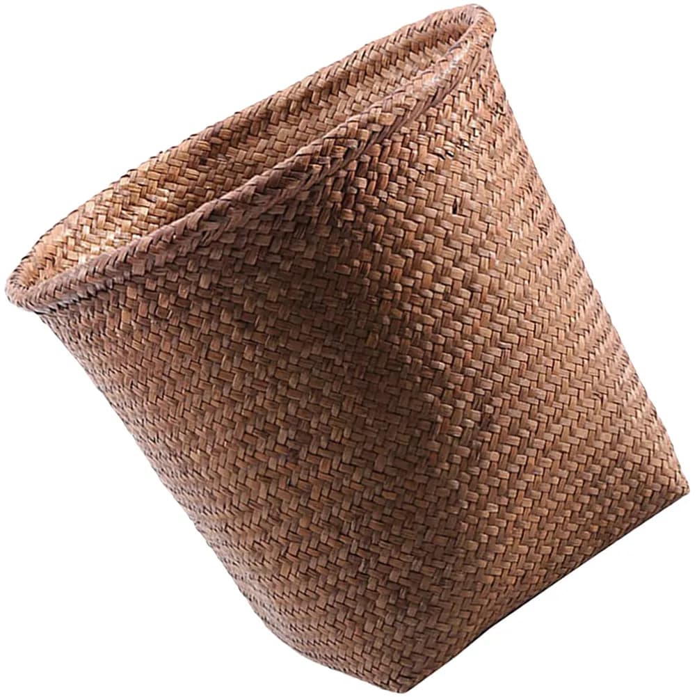 Cestino per Rifiuti in Rattan Intrecciato, Robusto e Resistente all'Usura, per Casa, Ufficio, Bagno, Comodo Contenitore per Rifiuti