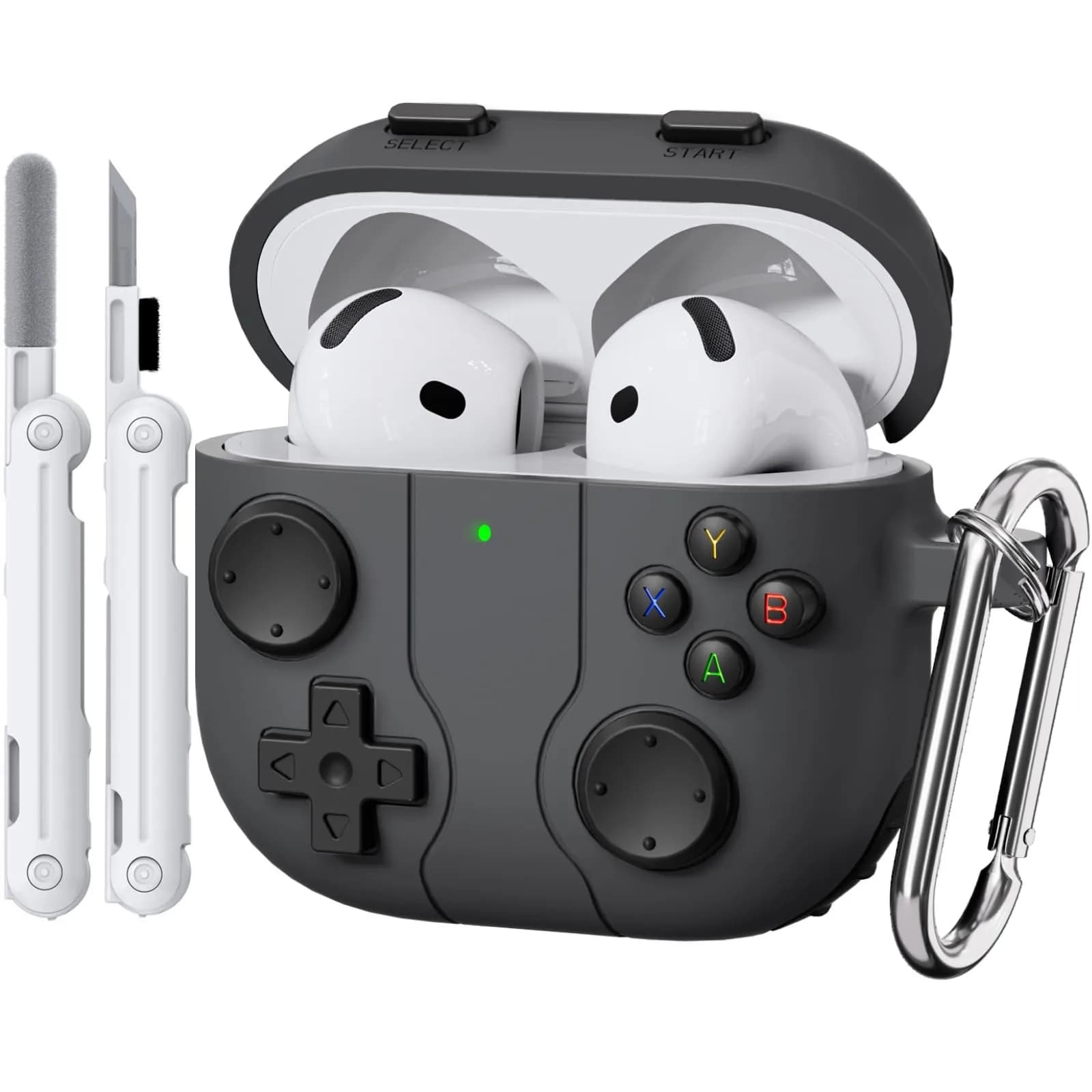 Custodia Classica a Tema Videogiochi per Apple AirPods 4, in Silicone Morbido, Divertente, con Kit di Pulizia e Portachiavi