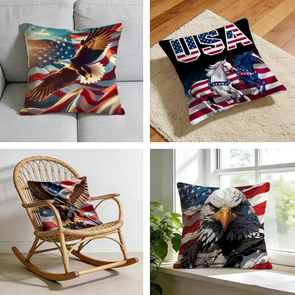 Independence Day pillow sheet, pillowcase in short plush for bed, sofa, car, washable