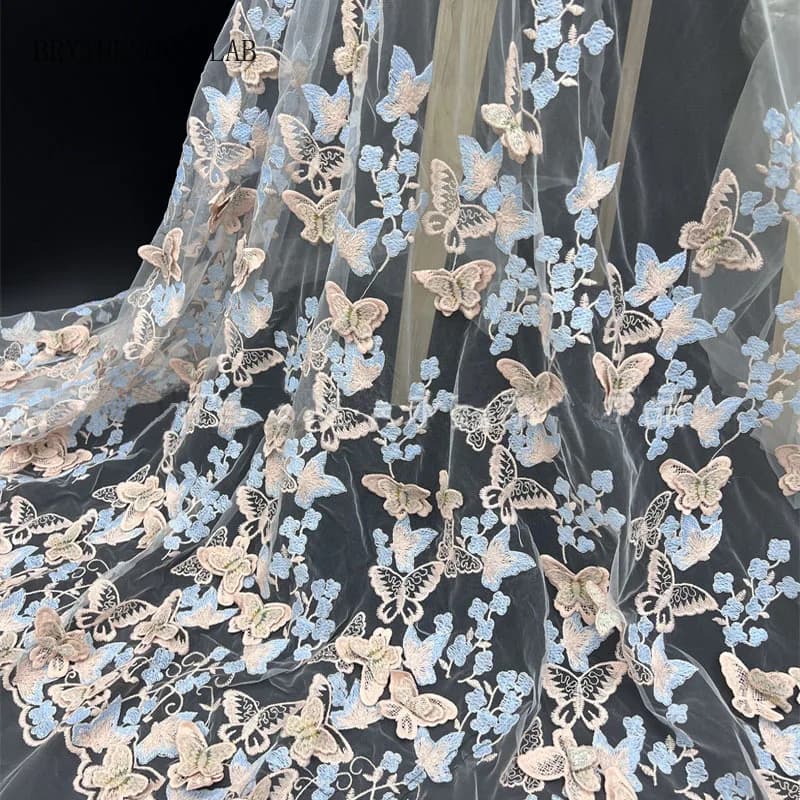 1y/3yards Water-soluble 3D Butterfly Embroidery Tulle Lace Fabric for Shawl, Dress Wedding Fabric Sewing Supplies Crafts