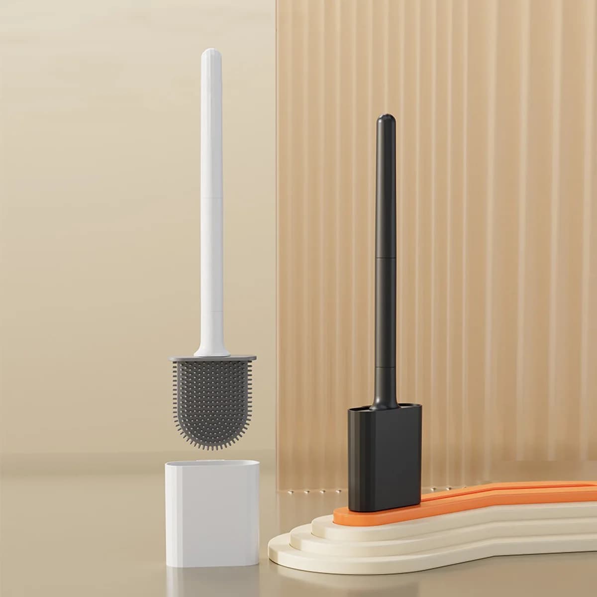 1 mini set di scopini per WC in silicone, scopino in silicone morbido a doppio scopo montato a parete e in piedi, angoli WC facili da pulire