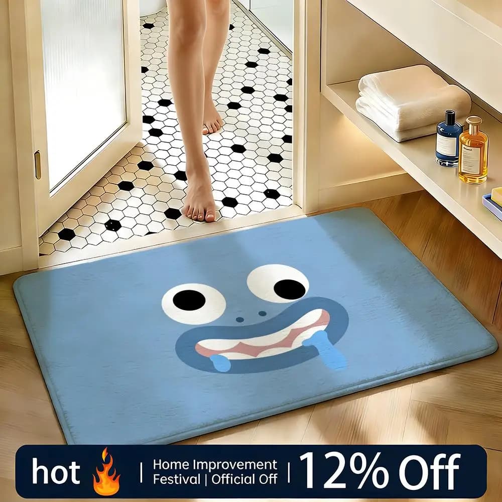 Tappeto morbido assorbente antiscivolo con espressioni facciali carine, tappetino per la casa, tappeto per la camera da letto, tappeto per la doccia