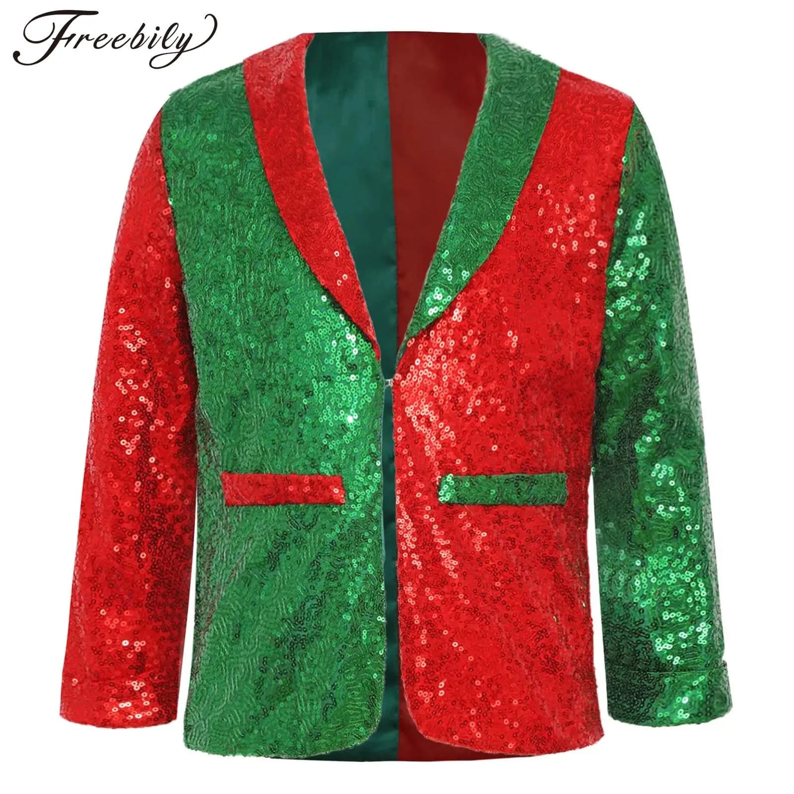 Bambini Ragazzi Ragazze Paillettes lucide Giacca Natale Costume da Babbo Natale Festa di Natale Blazer Showman Cosplay Capispalla