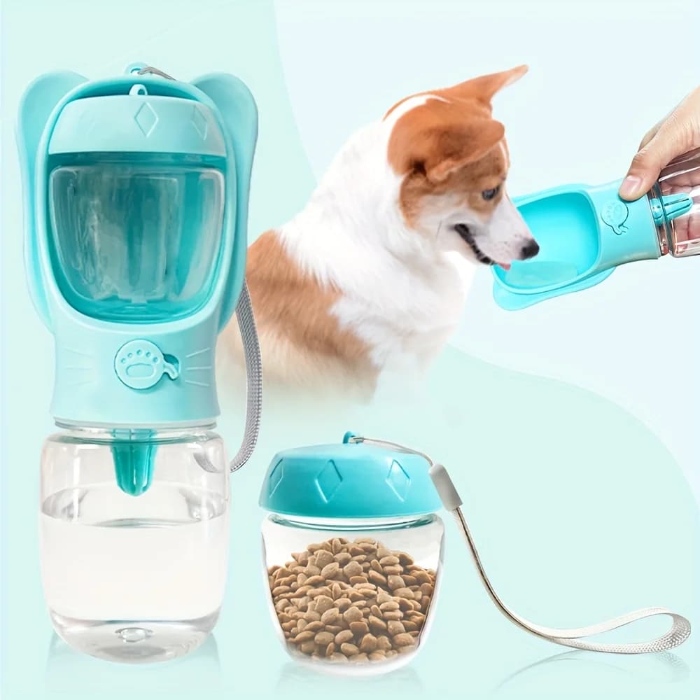 Bottiglia d'Acqua Portatile per Cani con Contenitore per Cibo, Dispenser d'Acqua per Gatti e Cuccioli, Essenziale per Passeggiate, Escursioni e Viaggi