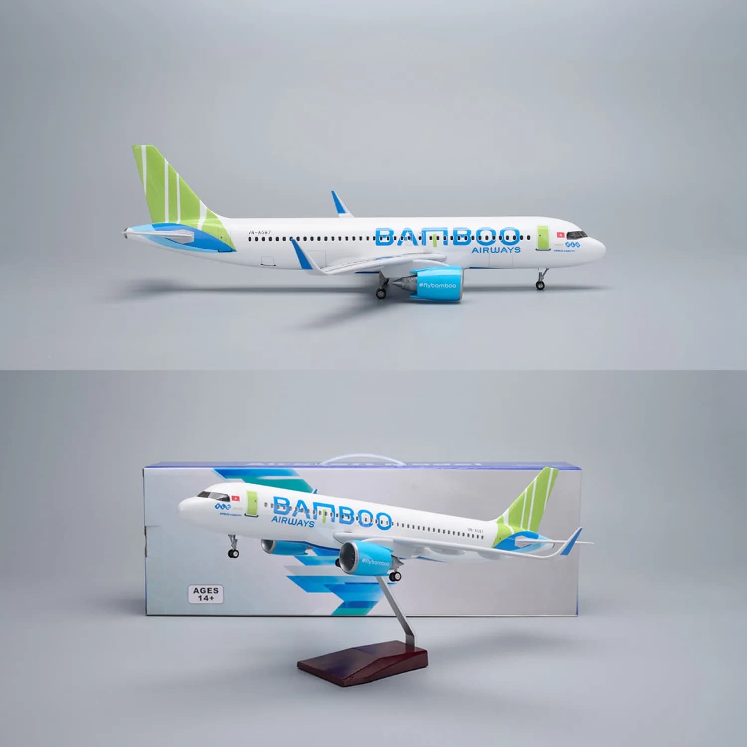 1/85 Large Scale 47cm Bamboo Airways A320Neo Diecast Resin Airplane Model Toy Kit with Stand For Display Collection or Gift