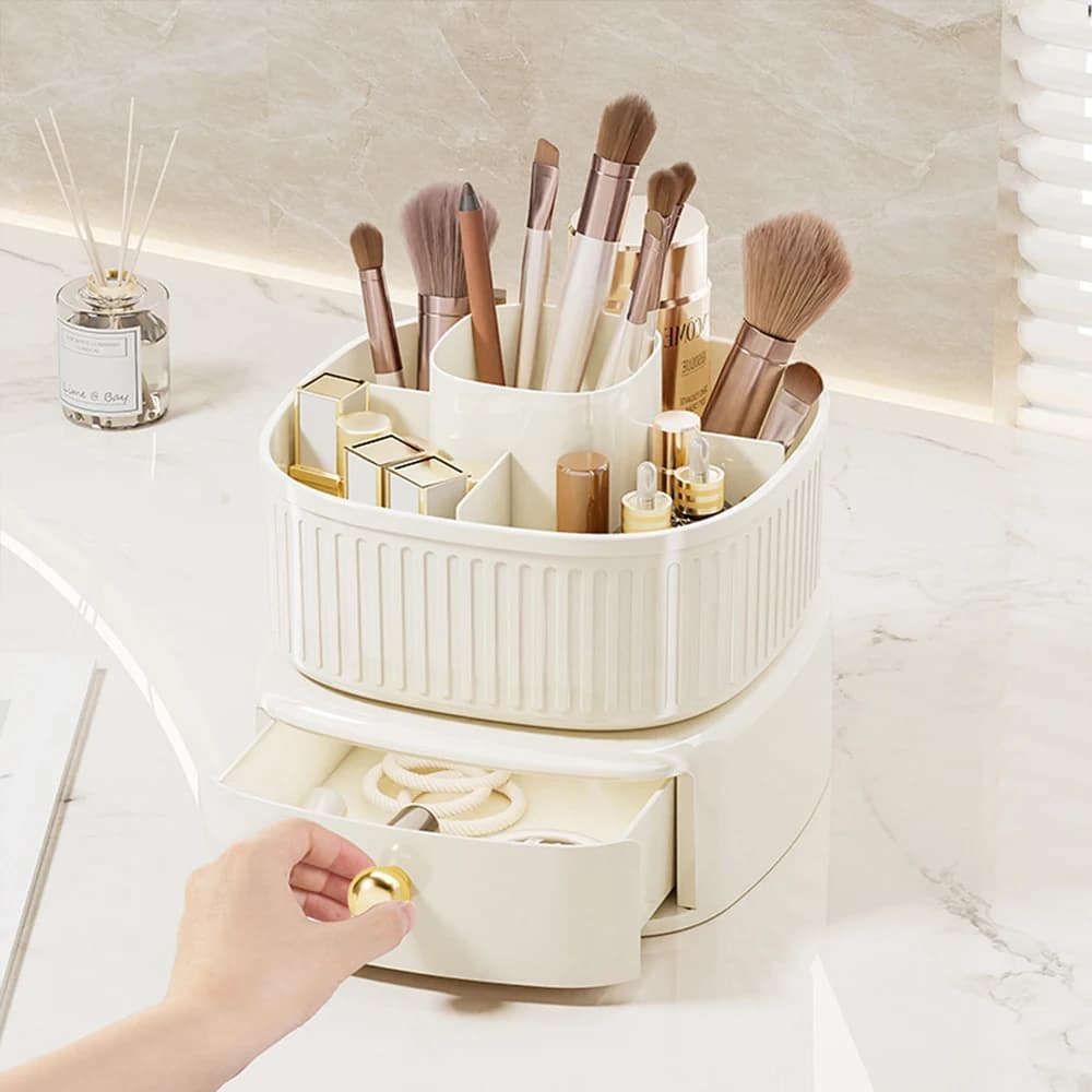 Scatola portaoggetti per cosmetici da tavolo di lusso leggera Scatola rotante per pennelli per trucco Organizzatore di gioielli Porta pennelli per trucco per rossetto