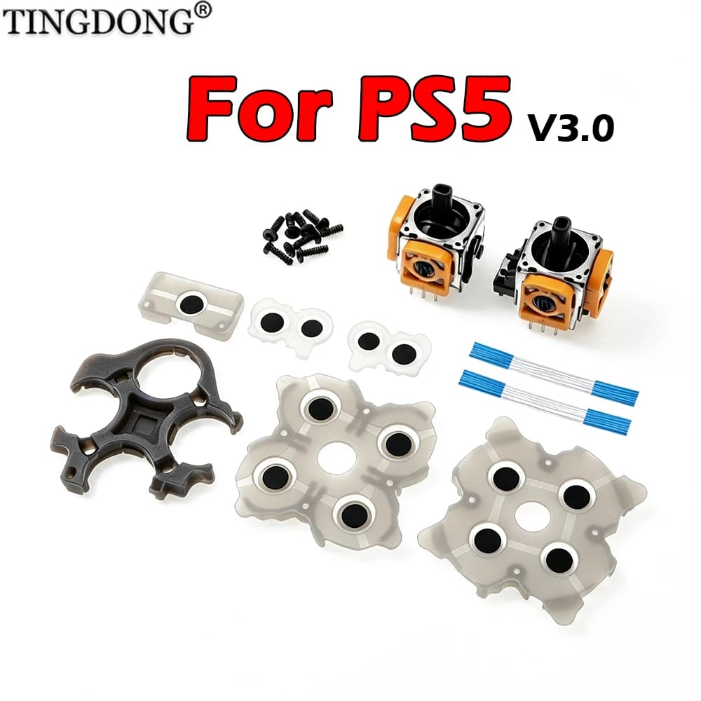 3D Analog Joystick Full Repair Kit For PS5 DualSense V3.0 Controller,Conductive Rubber Keypad Flex Cable Screw Fix Drift Issue
