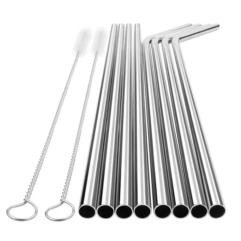 Reusable Beverage milk tea Straws Stainless Steel Straw Bent Straight Drinking Metal Straw cocktail smoothie with Cleaning Brush
