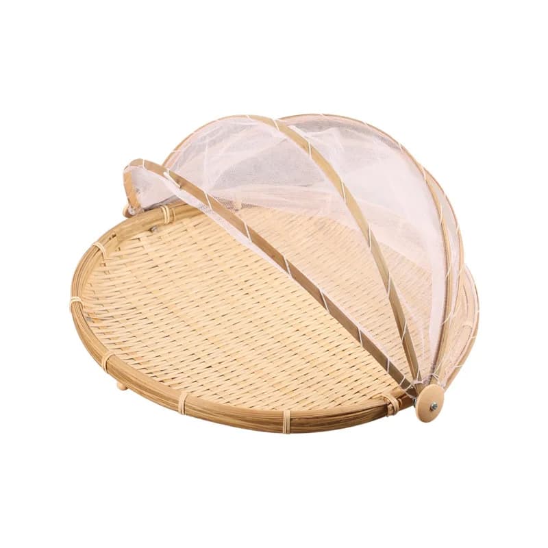 Handwoven Round Bamboo Basket With Lid Household Food Storage Fruit Bread Container