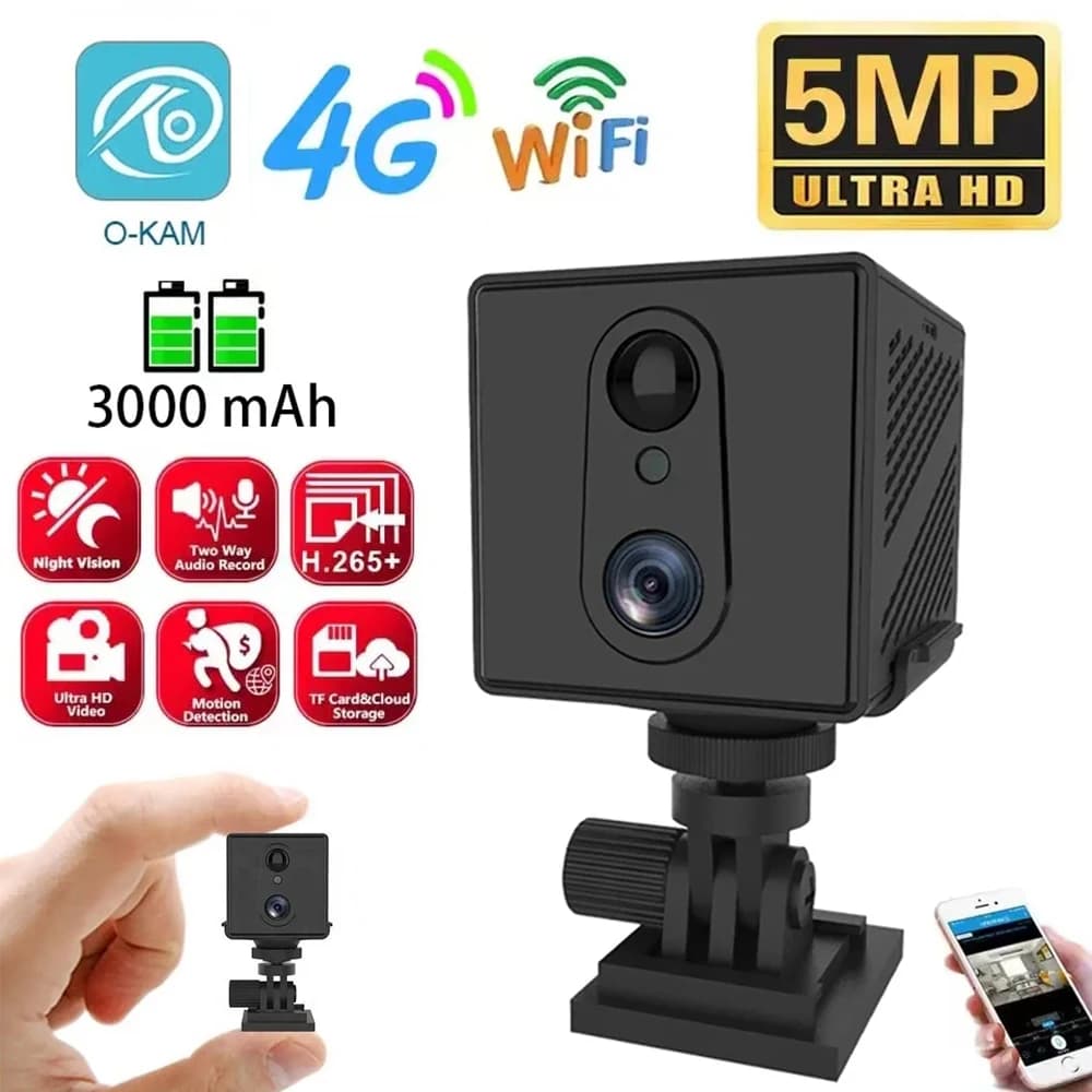 Mini telecamera di sicurezza 4G scheda SIM WiFi 5MP HD telecamera di sorveglianza IP visione notturna citofono vocale videocamera CCTV videoregistratore