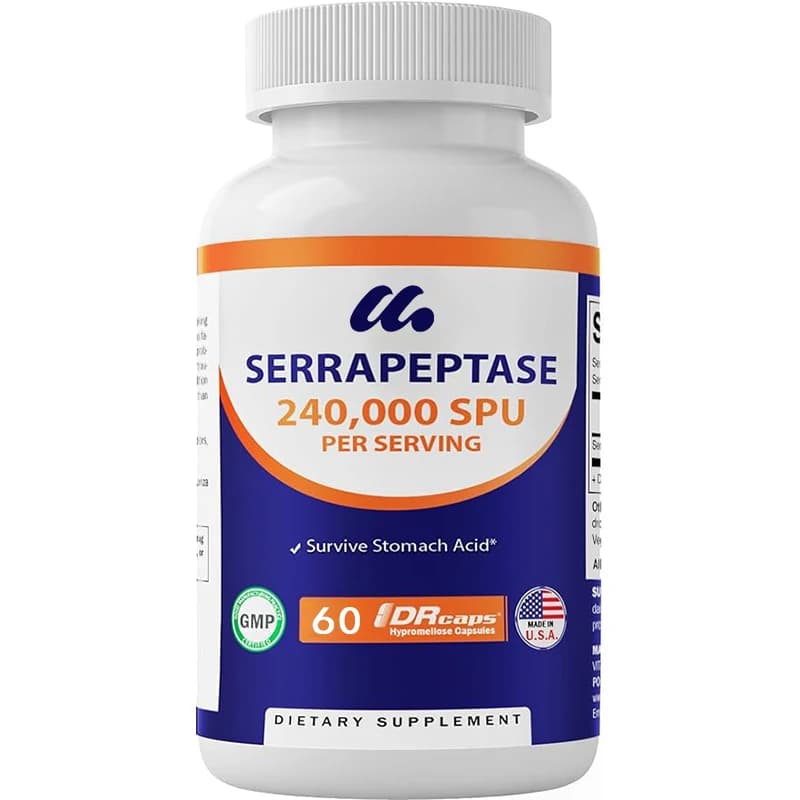 Vitamina Serrapeptase, rivestimento enterico - idrolasi proteica per sinusiti, respirazione e articolazioni - non OGM e senza glutine