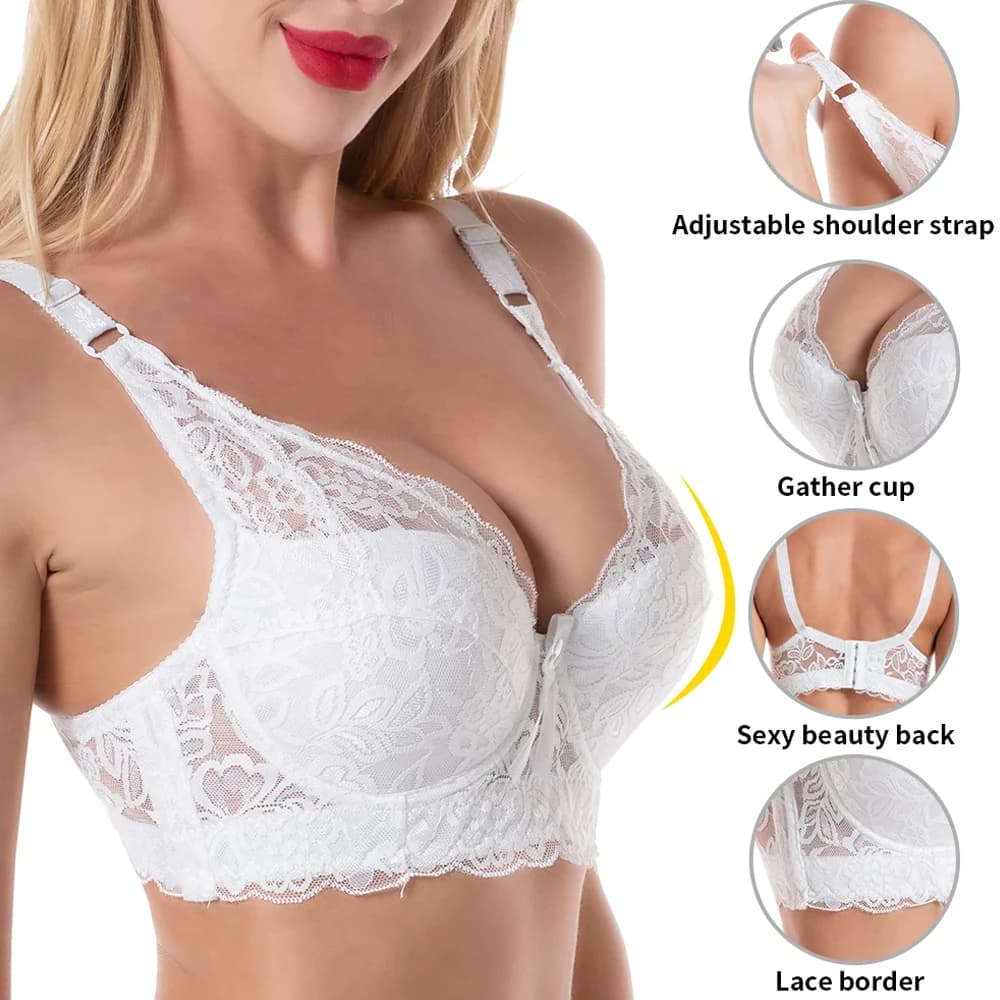 Reggiseno in pizzo da donna taglie forti Intimo sexy Reggiseno push up imbottito leggero Lingerie floreale BH Top Coppa ABCD