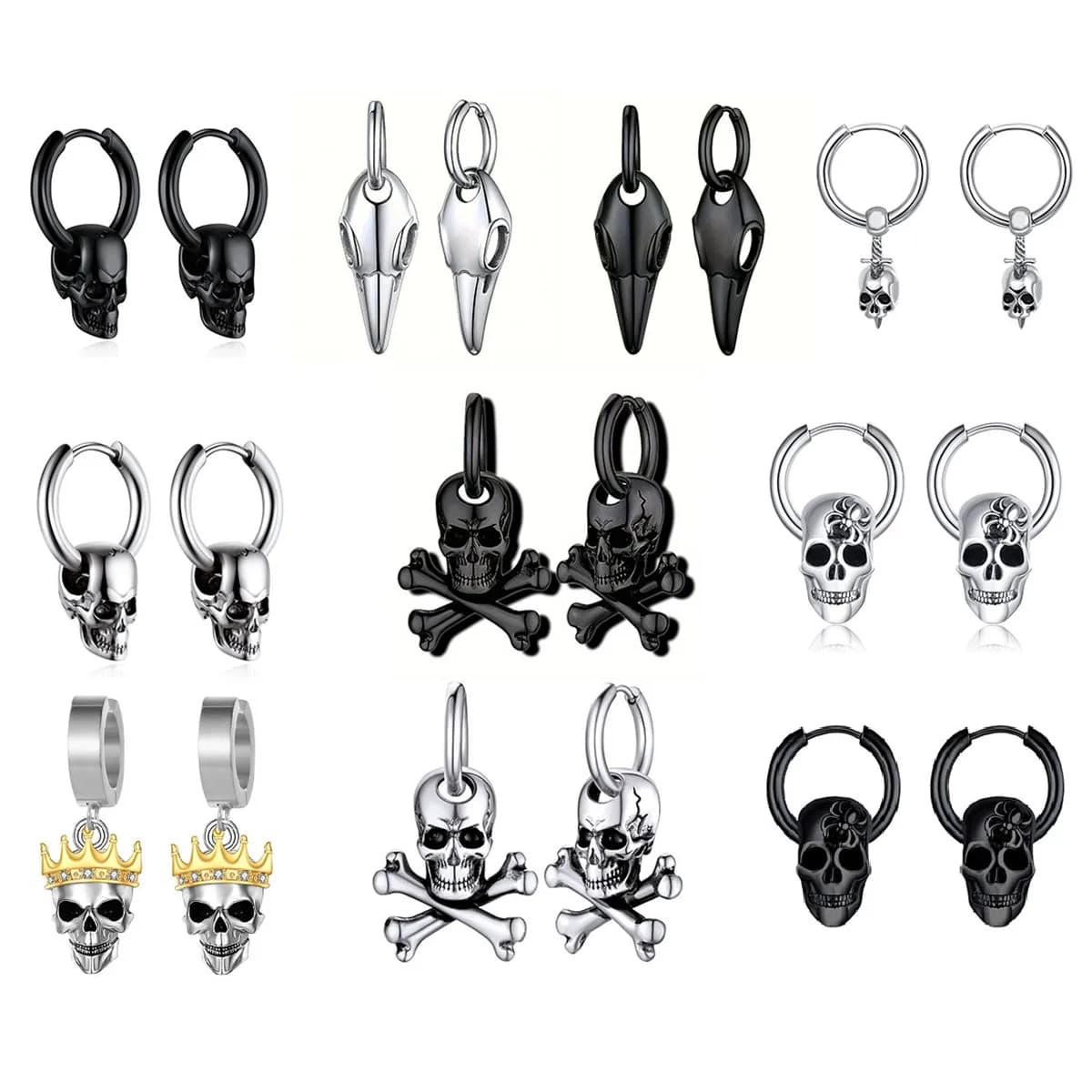 Perforated woman body jewelry with ear plug, ear weight hook with fresh stainless steel skull