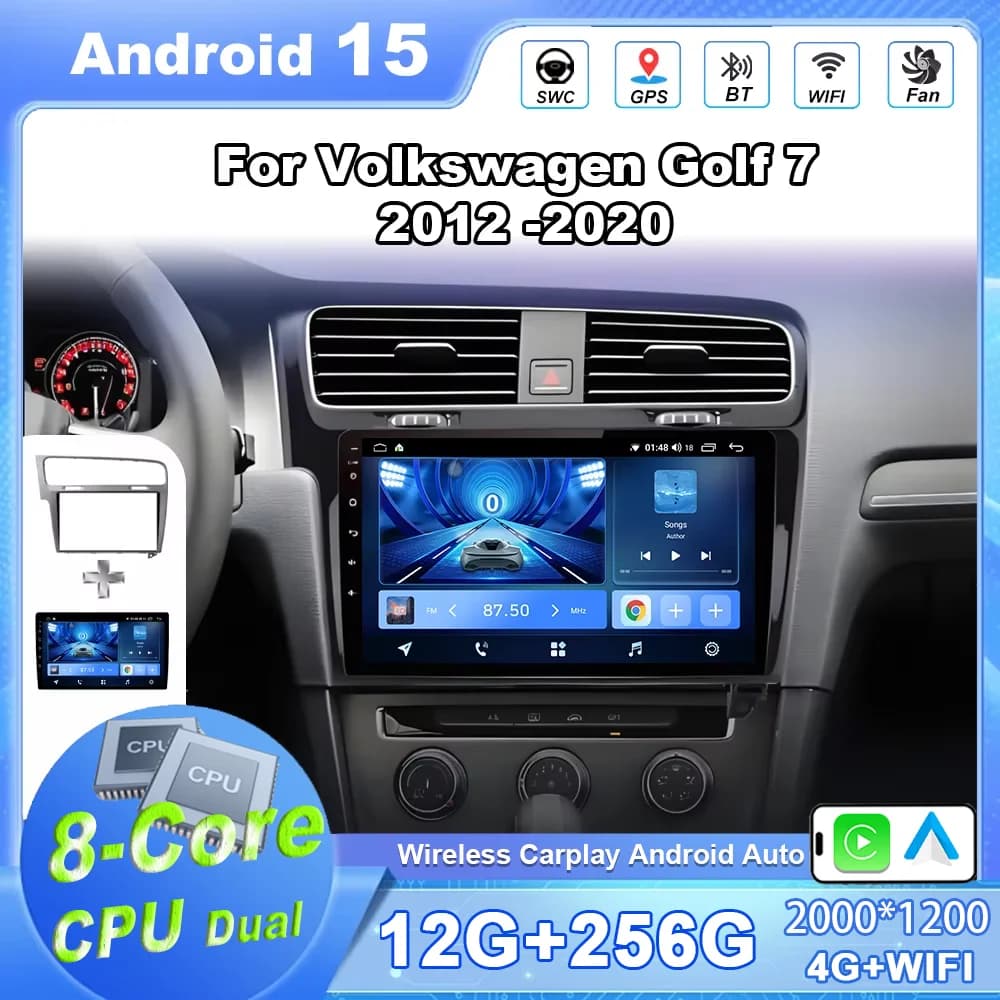 Android 15 Autoradio Stereo Per Volkswagen Golf 7 2012 -2020 Auto Lettore Multimediale di Navigazione GPS Carplay Unità Principale QLED Schermo