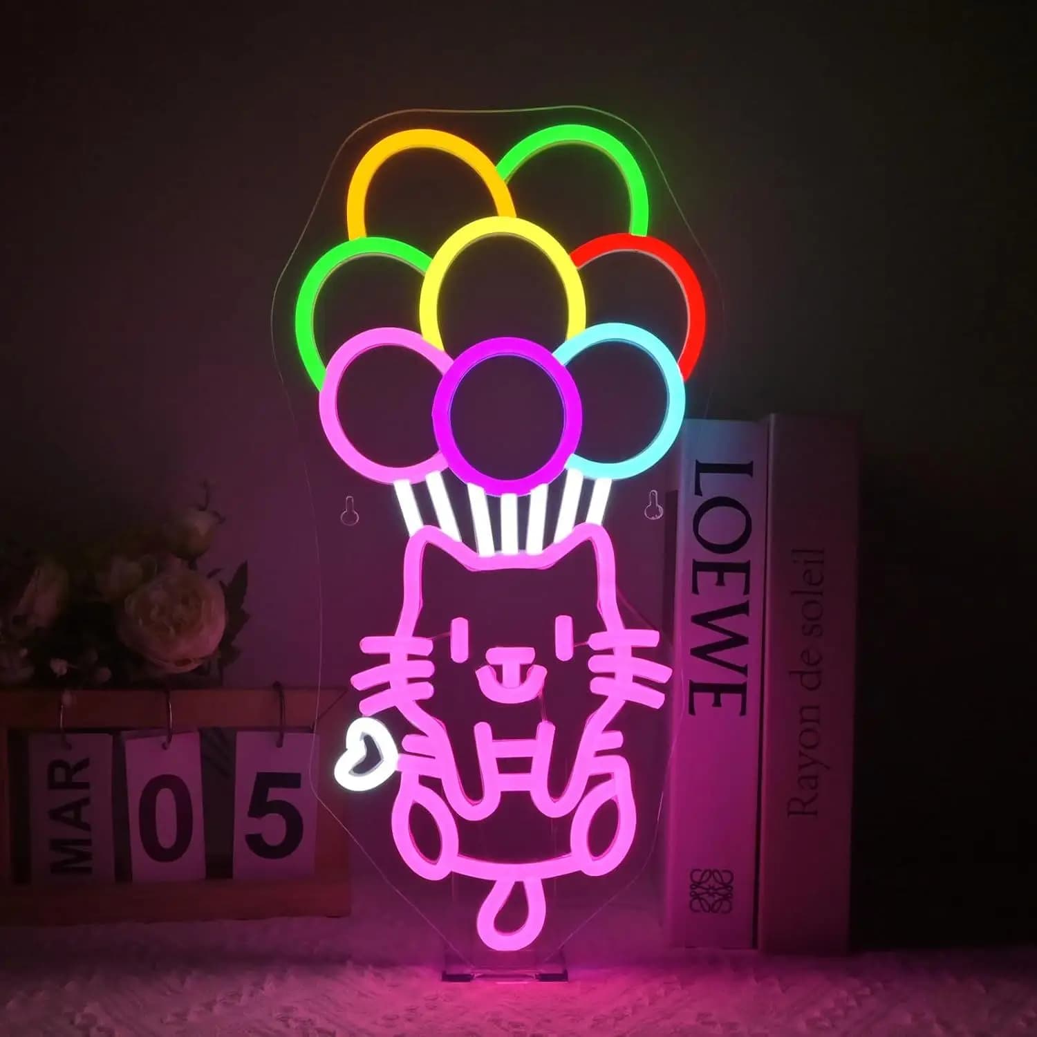 Insegna al Neon a Forma di Gatto, Luci LED al Neon Dimmerabili USB per Camera da Letto, Aula, Festa, Biblioteca, Decorazione per Sala Lettura, Arredamento a Tema Letterario
