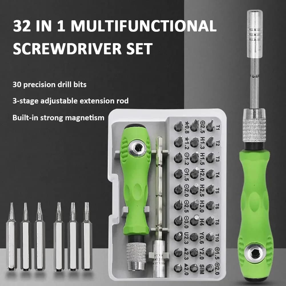 Set di Cacciaviti Multifunzione 32 in 1 con 30 Punte Magnetiche Torx e Phillips, Strumento di Riparazione Manuale per Telefoni, Orologi e PC