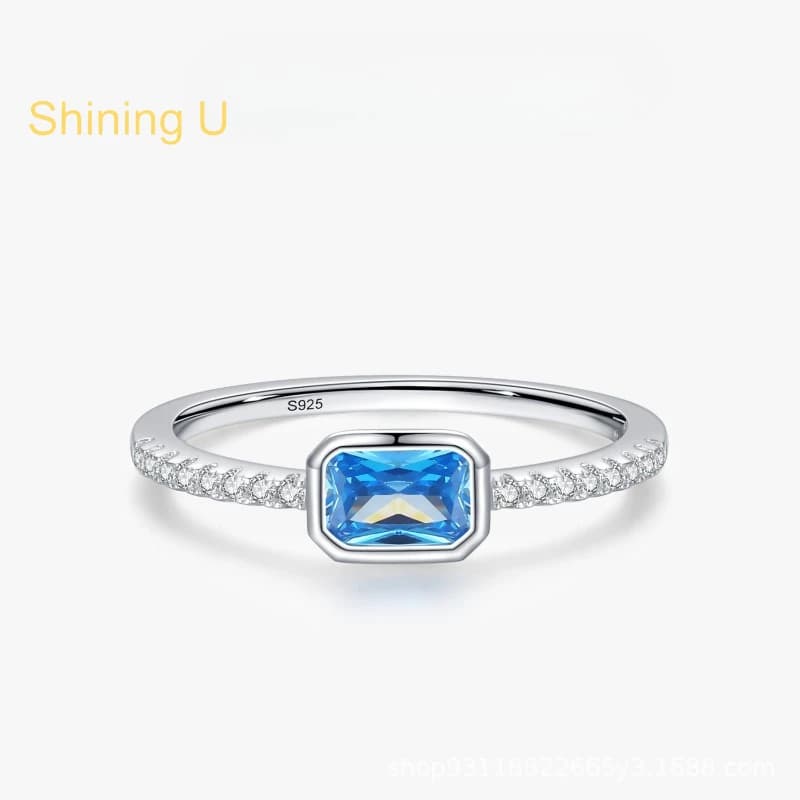 Anello Shining U in Argento Sterling 925 con Diamante Blu ad Alto Contenuto di Carbonio, Gioiello Raffinato per Donne, Collezione Primavera