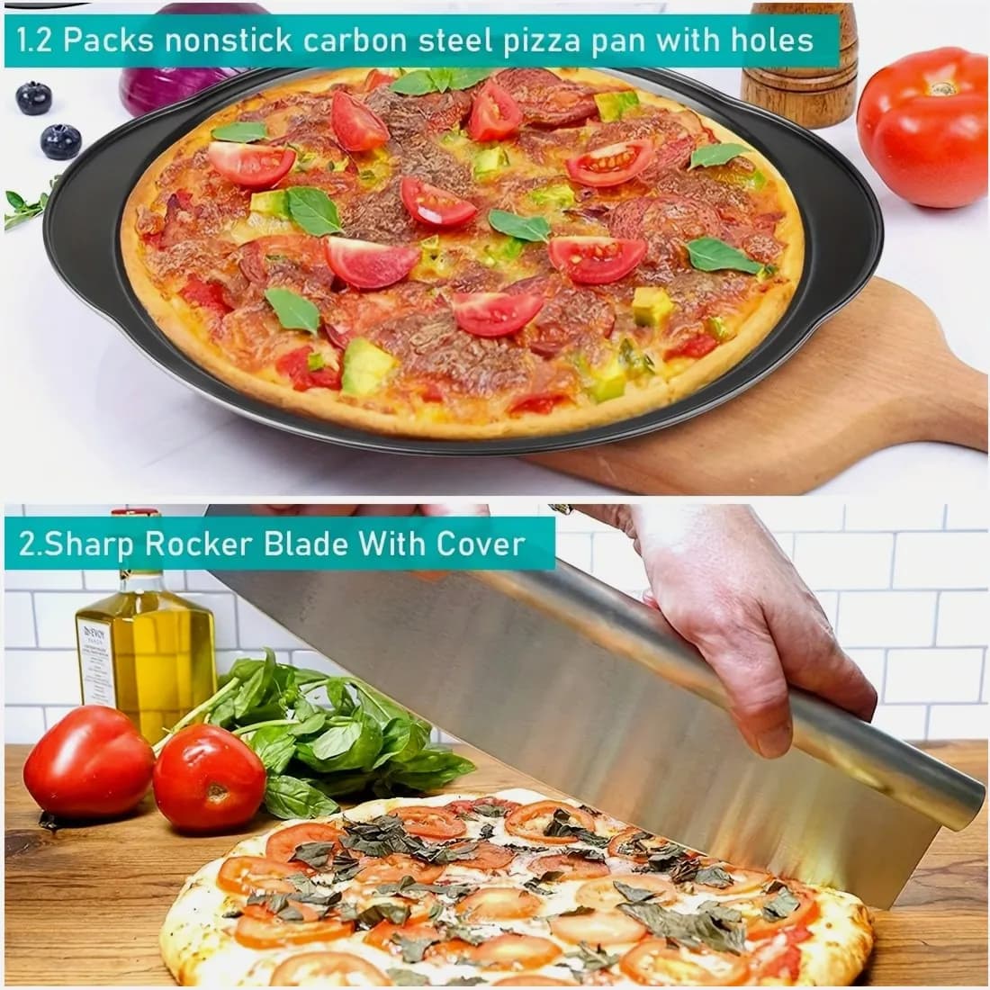 7-Piece Pizza-Making Kit: Large Oven & Grill Pizza Stones + Heat-Resistant Gloves, Silicone Oil Brush, Wooden Shovel, Serrated Pizza Knife — Durable, Shock-Resistant, Easy to Clean