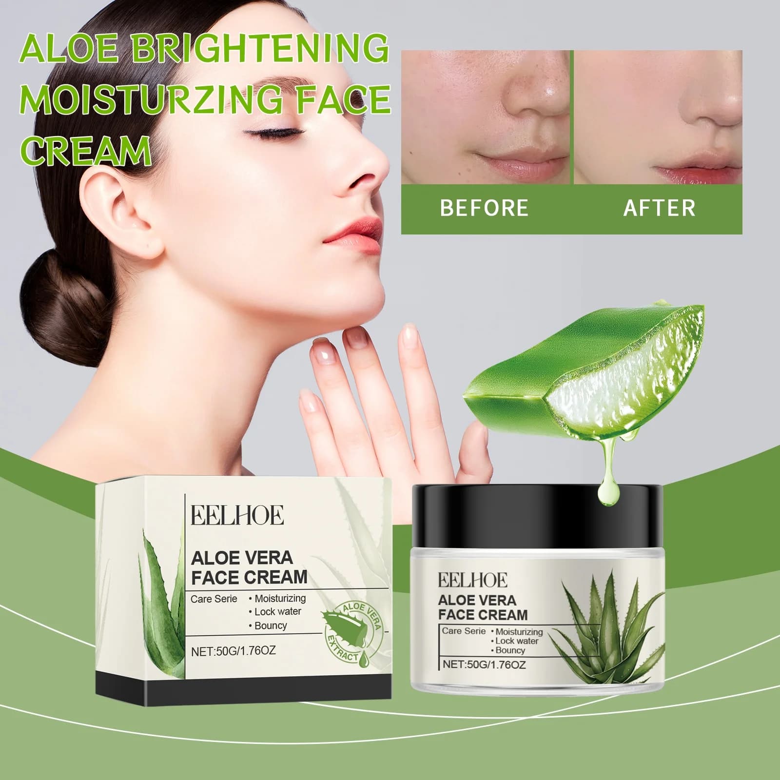 Crema viso all'aloe vera per idratare, delicata, migliora l'illuminazione, non grassa, migliora la secchezza, crema idratante quotidiana per la cura della pelle