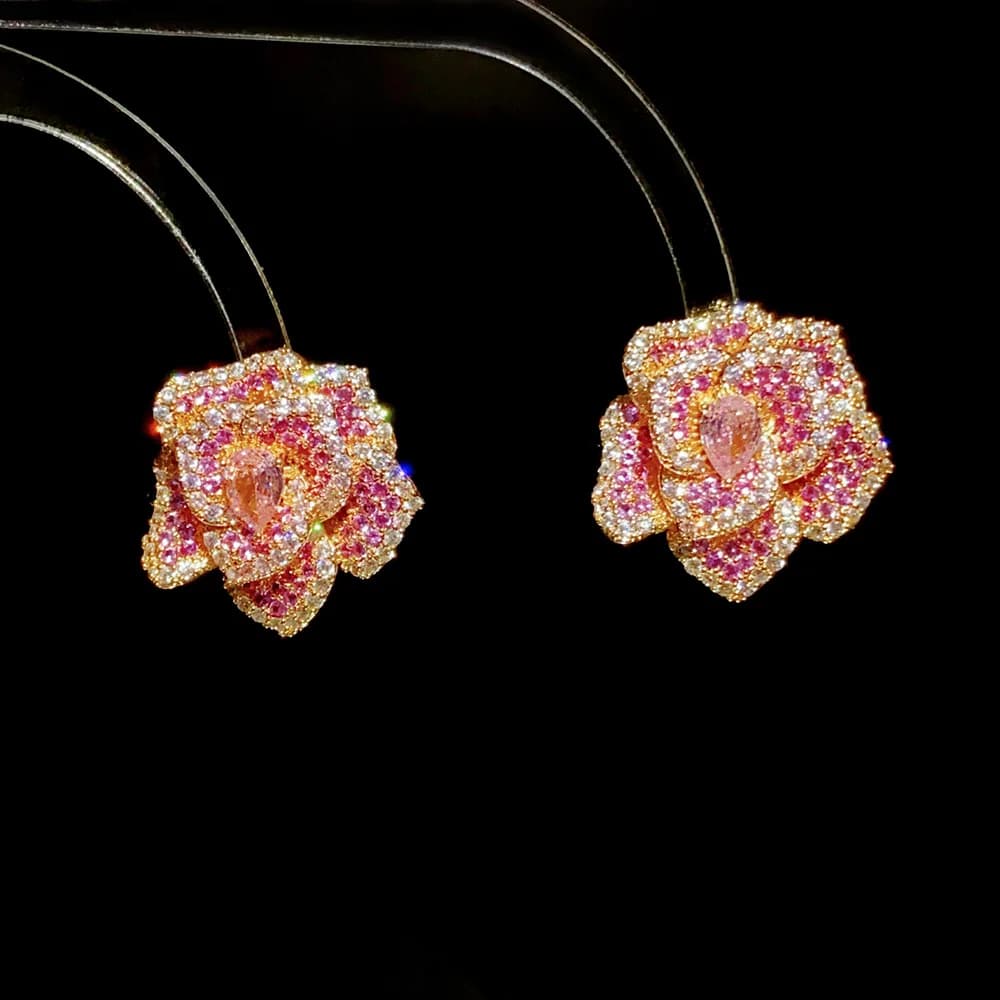 Splendido fiore di cristallo rosa Orecchini a bottone in argento 925 Padparadscha Zaffiro Goccia Ciondola Orecchini con fibbia Gioielli anti-allergia di lusso