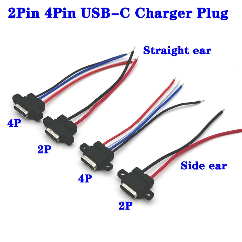 USB Type C Waterproof Connector Type-C With Rubber Ring Female High Current Fast Charging Jack Port 2Pin 4Pin USB-C Charger Plug