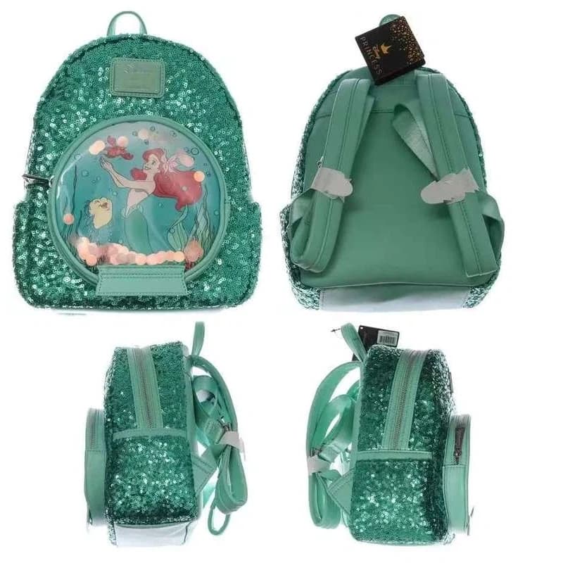 New mini backpack Disney Loungefly Little Mermaid Snowball Glitter, cute baby backpack with cartoons, casual bag for girl