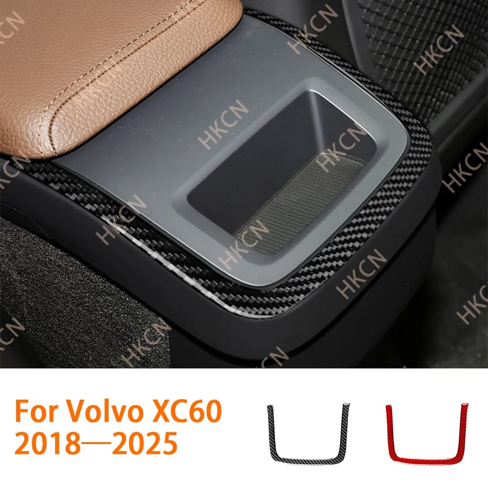 Rear console External storage panel Car accessory Interior cover Trim Wall decal for Volvo XC60 2018—2025 Modify carbon fiber