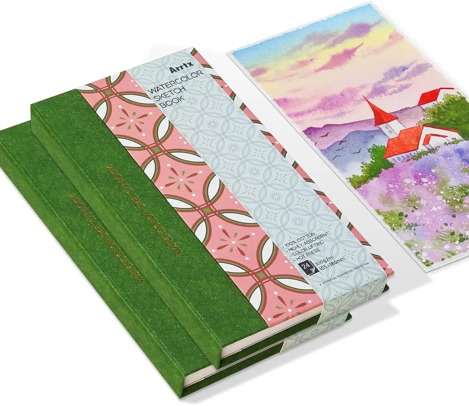 Arrtx Watercolour Sketchbook Pack of 2, 48 Sheets Hardcover Watercolor Journal, Art Paper Notebook Mixed Media Sketch Book
