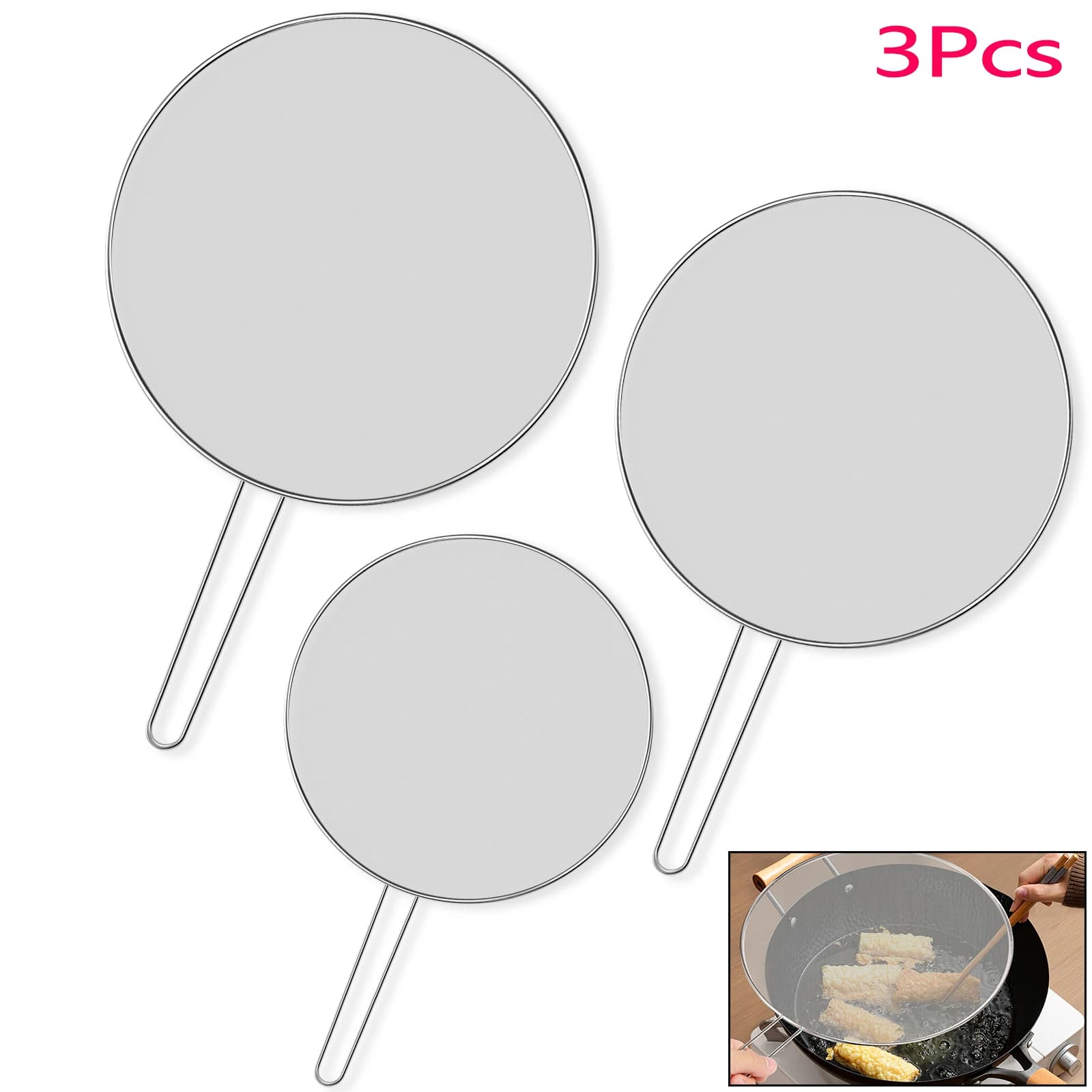 3Pcs Stainless Steel Anti Splatter Guard Oil Net Grease Splatter Screen Pan Mesh Guard Screen Splash Cover for Frying Pan Cooker