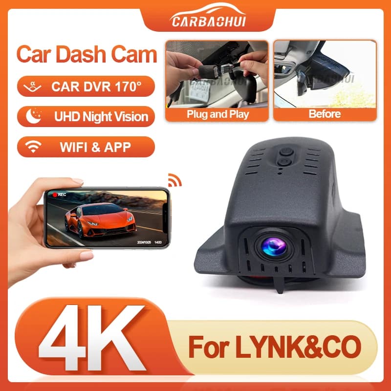 Plug And Play 4K 2160P Dash Cam Wifi Car DVR Doppia lente per Lynk & Co 05 20-22, per lynk co 01 2022-2025 Registrazione in loop DashCam