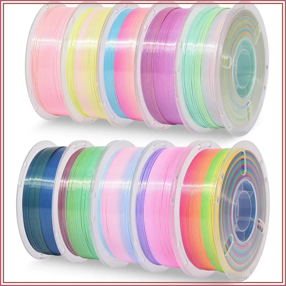 10-Color Silk Rainbow PLA 3D Printer Filament Bundle, 1.75mm, 10kg Total, for FDM Printers
