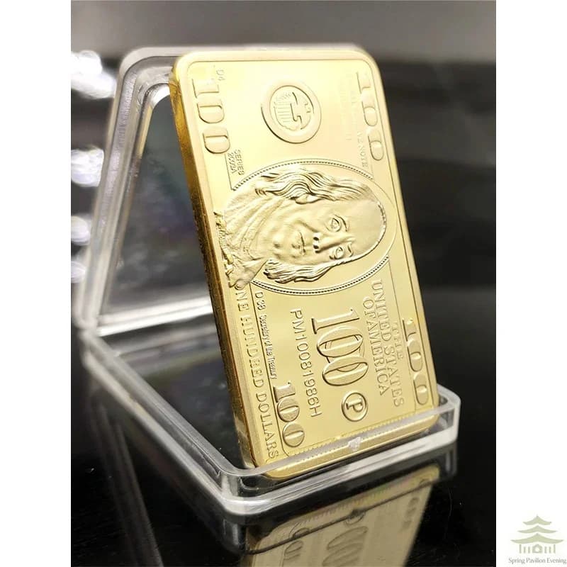 1pcs USA 100 Dollar Bullion 24k Gold Bar American Metal Coin Golden Bars USD With Gif
