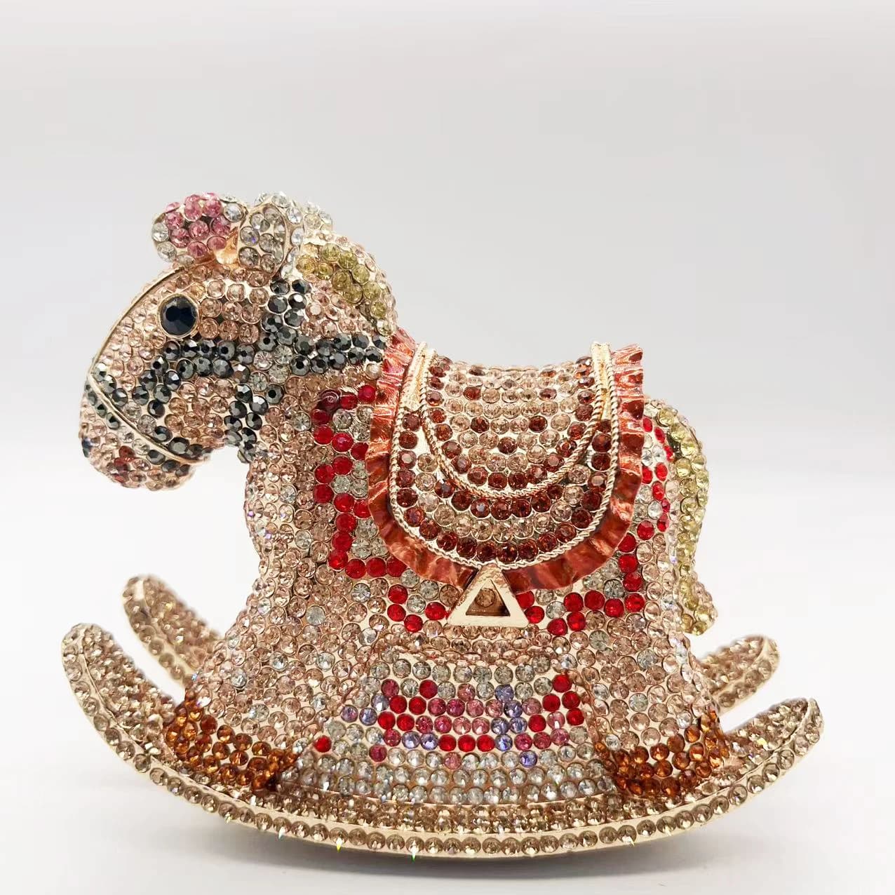 WHTUOHENG Borsa da Sera con Strass a Forma di Cavallo a Dondolo, Pochette di Lusso con Cristalli, Borsa da Cocktail, Borsa per Banchetti Nuziali, Borsa Formale da Ballo di Fine Anno