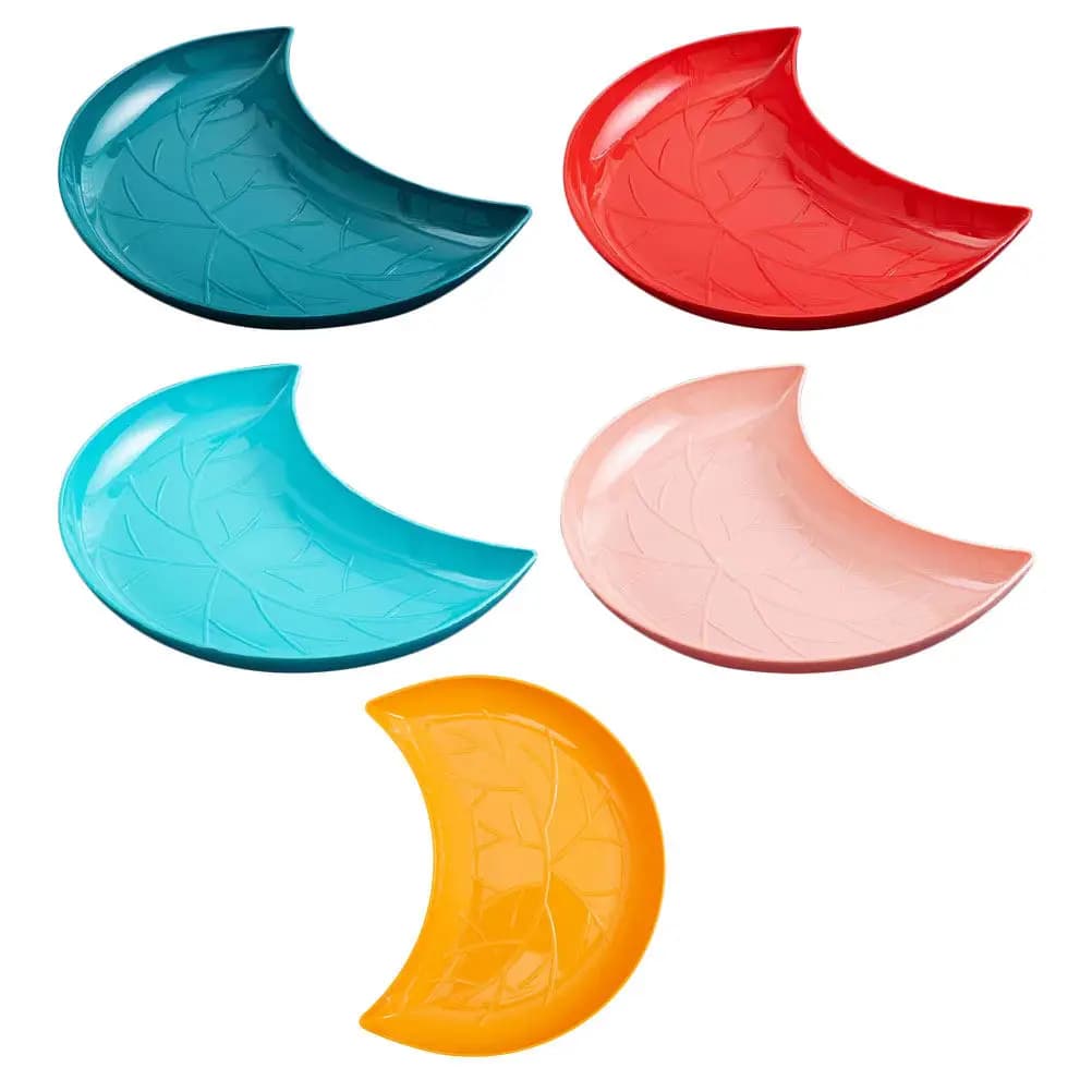 Set di 5 Piatti per Frutta in Plastica con Bordi Lisci, Design Creativo a Mezzaluna, Vassoio per Frutta Secca, Snack e Dessert per Feste e Matrimoni