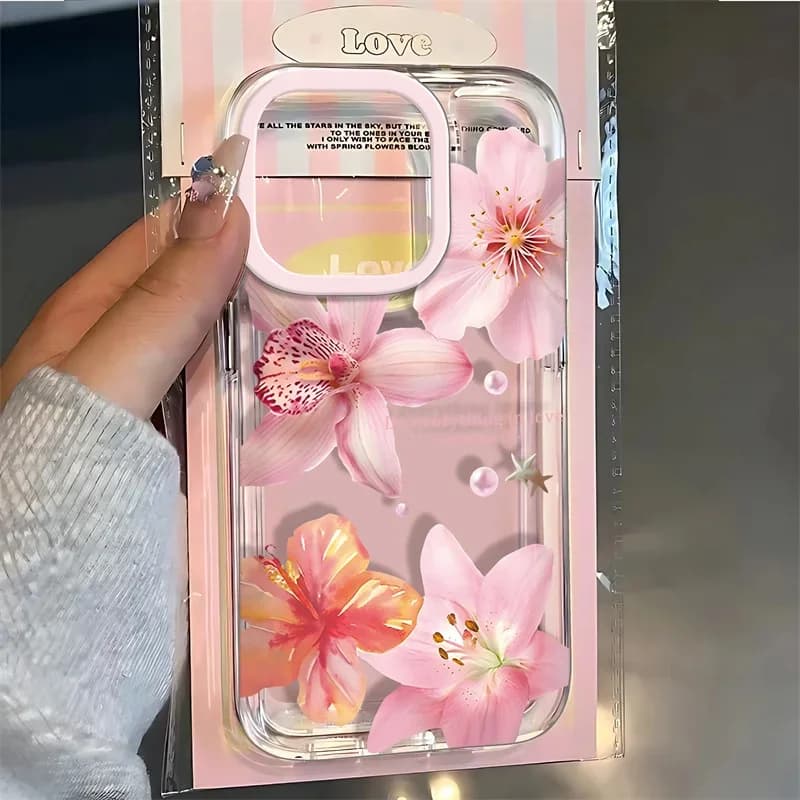 Pink Lily Flower Phone Case For iPhone 16 17 16e 15 14 13 12 11 Pro Max X XR XSMax 7 8 Plus SE2 Transparent Soft Cover