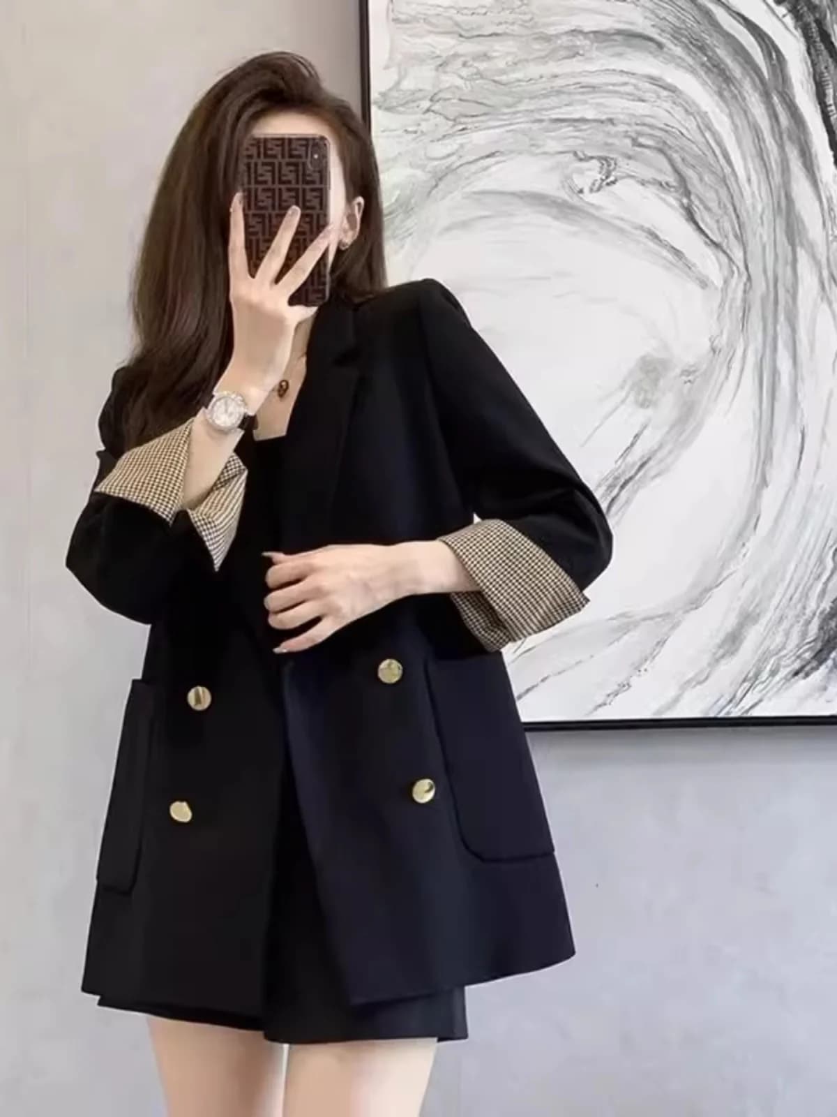 Summer 2025 Casual Black Suit Jacket Women's Compact Korean Style Thin Design Sense Commute Wind Loose Fit Long Sleeve