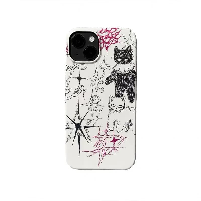 Cover per iPhone con disegno a matita in bianco e nero di un gatto per IPHONE 17Air 16E 15 PROMAX 14Plus 13 12 MINI 11 PRO, custodia in acrilico