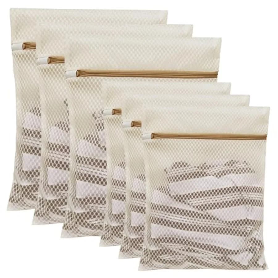 6 Pack Laundry Bag, Durable Honeycomb Mesh Laundry Bags Suitable for Delicate Clothes Washing 3 Large, 3 Medium