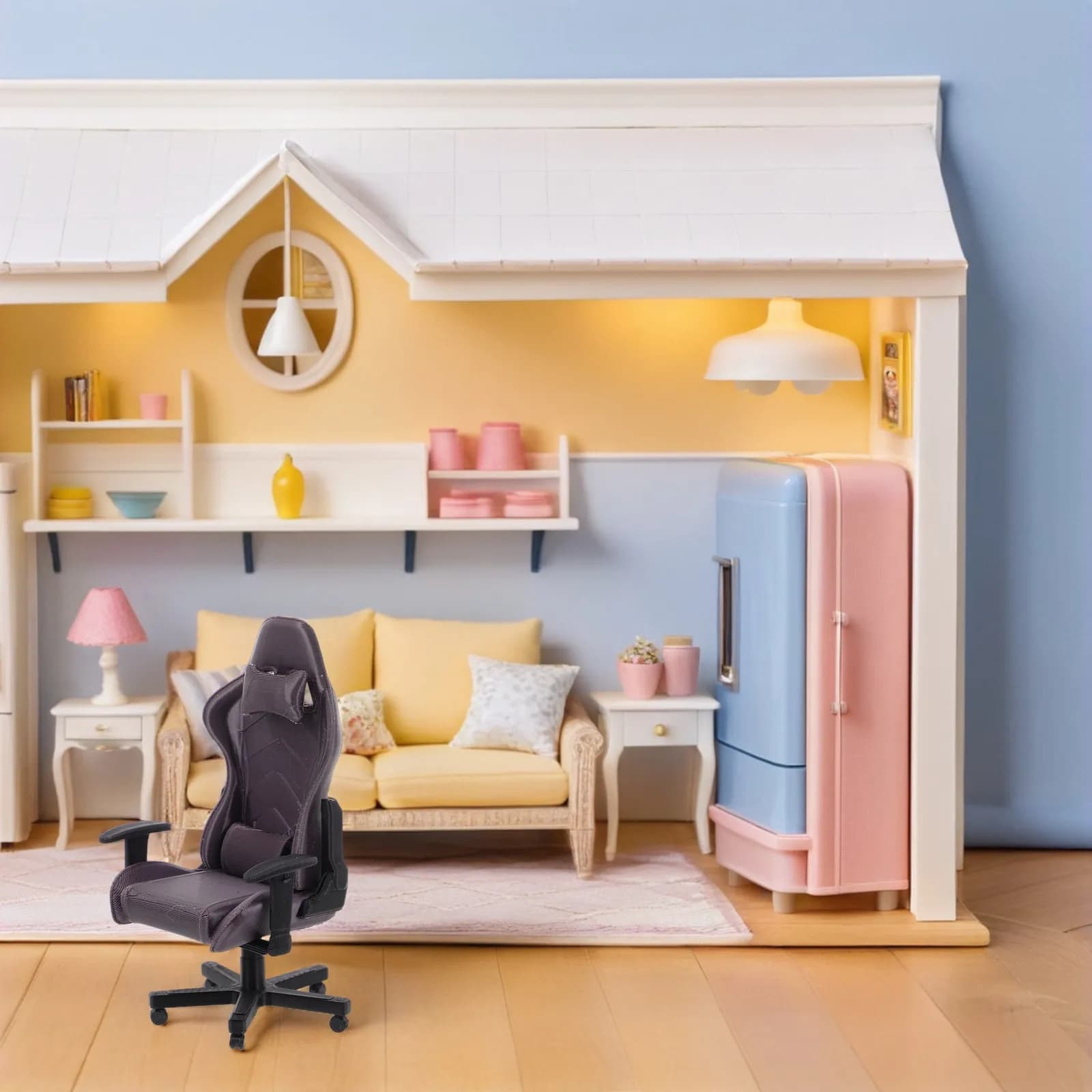 Sedia da Gaming in Miniatura Scala 1:12, Sedia da Ufficio, Accessori per Casa delle Bambole, Espositore per Accessori Casa delle Bambole