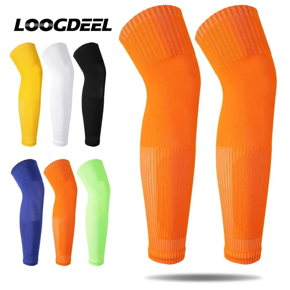 LOOGDEEL Protezioni per le gambe per adulti Calzini da calcio estesi sopra il ginocchio Calzini da allenamento per atleta a tubo lungo da calcio senza fondo Ginocchiera sportiva