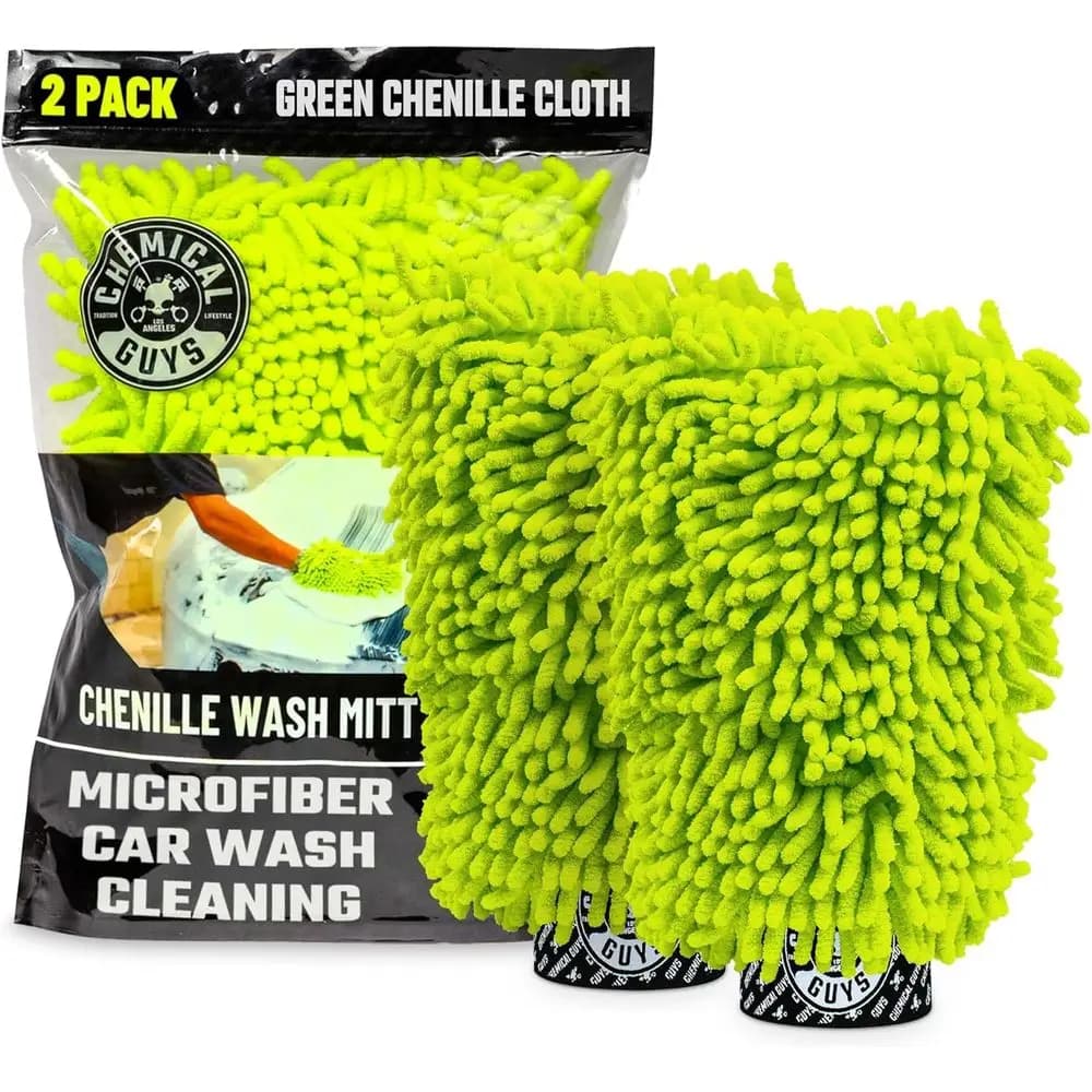 Guanti per Lavaggio Auto in Microfibra Ultra-Morbidi - Confezione da 2, Verde Lime, Guanti Senza Onde per Auto, Camion, SUV, Moto