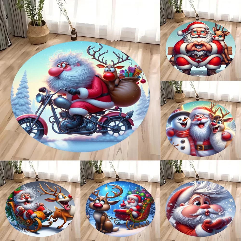 Tappeto rotondo di Babbo Natale di Natale, soggiorno, camera da letto, atmosfera festosa, decorazione per albero di Natale decorato