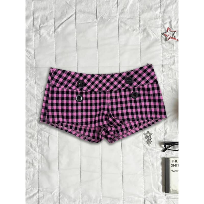 Y2k retro women's hot pants Korean ins casual personality pattern button stripe low waist street